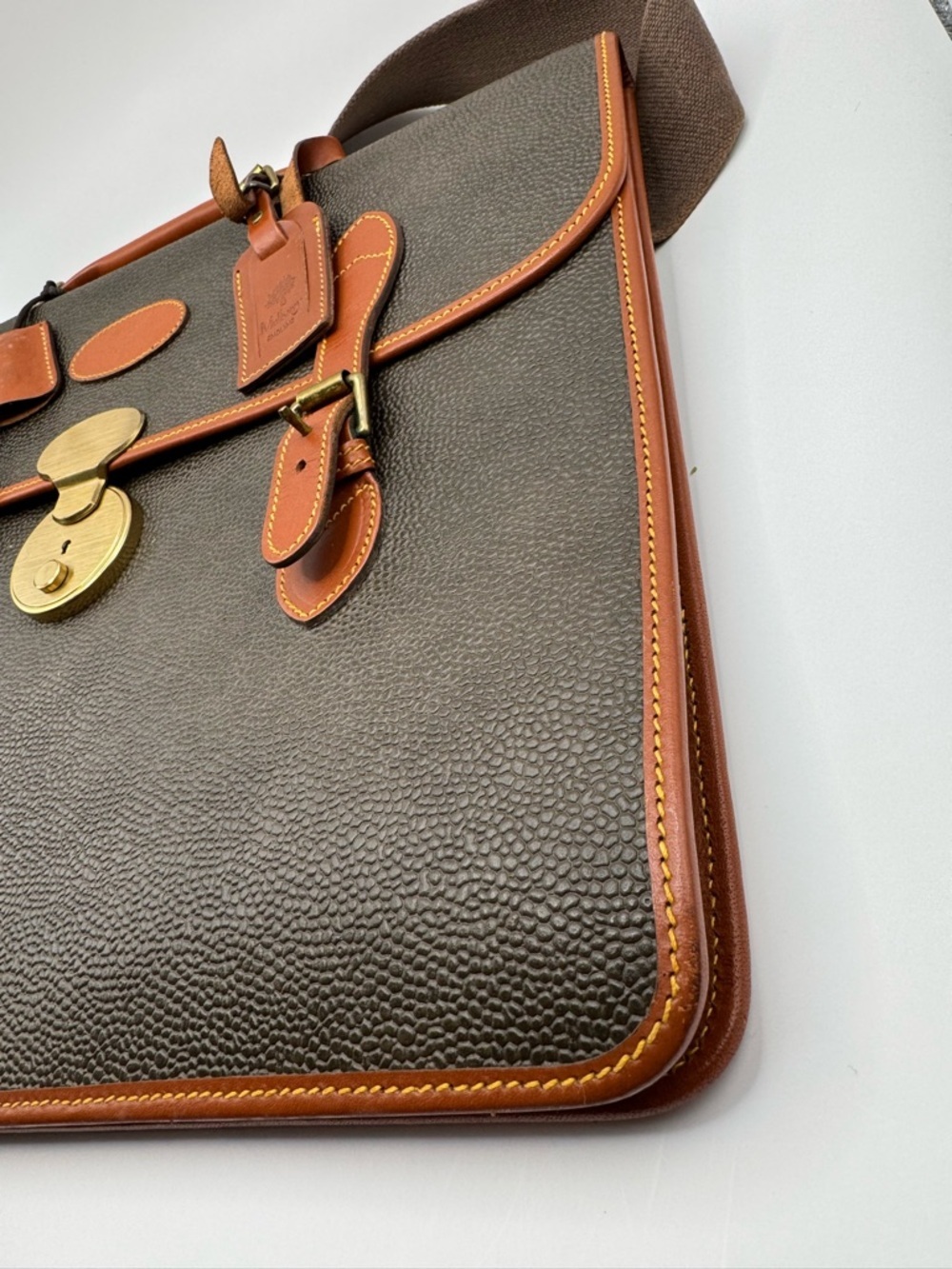 Mulberry England Vintage Scotchgrain Briefcase Satchel | Khaki Brass Lock + Key - Picture 4 of 16